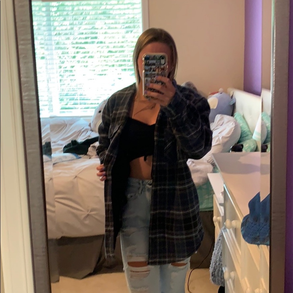 Fuzzy plaid jacket